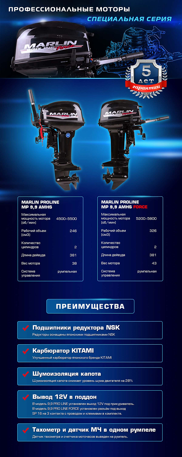 Лодочный мотор MARLIN PROLINE MP 9.9 (20) AMHS FORCE в Сызрани